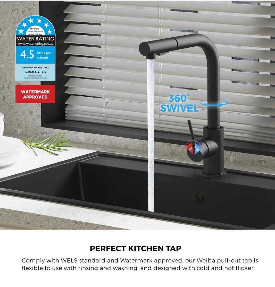 Pull Out Kitchen Tap Brass 2 Modes WELS Approved