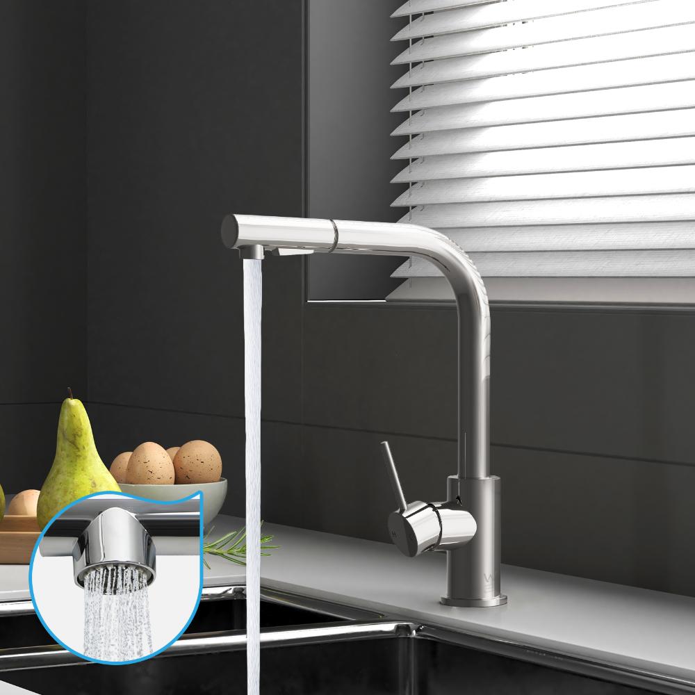 Pull Out Kitchen Mixer Faucet Swivel 2 Modes Chrome