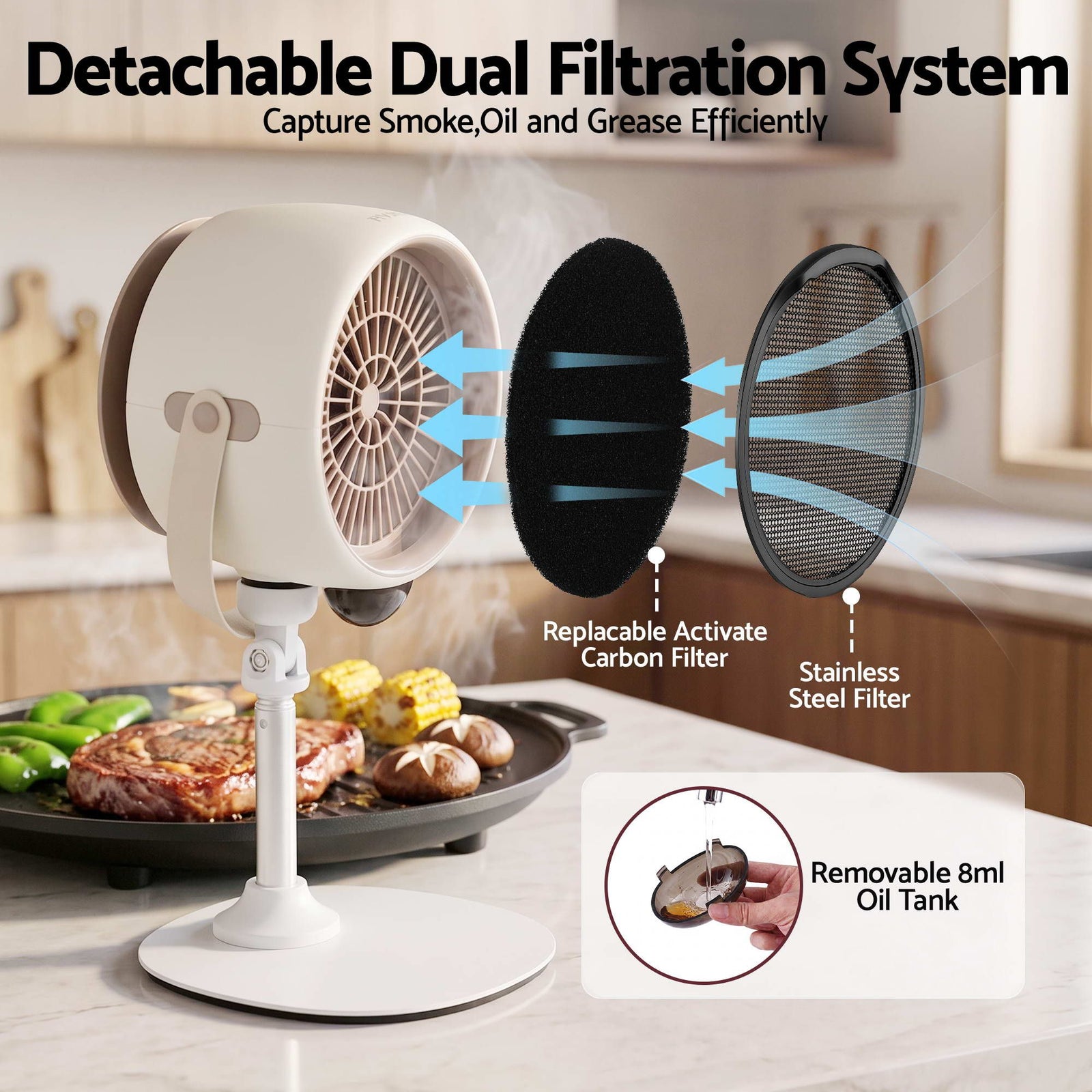 Portable Range Hood 5-Speed Rechargeable Desktop Extractor Fan BBQ