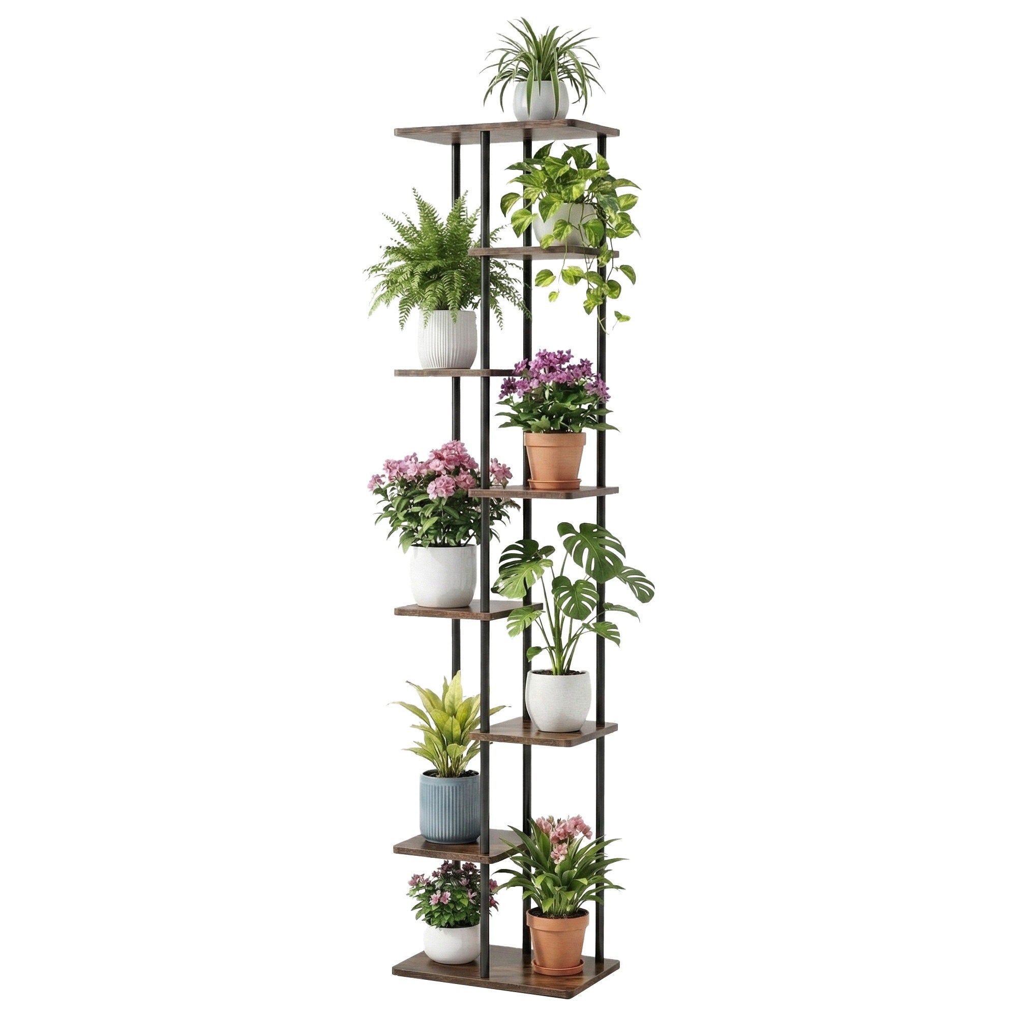 8 Tiers Plant Stand Metal Flower Pots Shelf Indoor Outdoor Garden Home