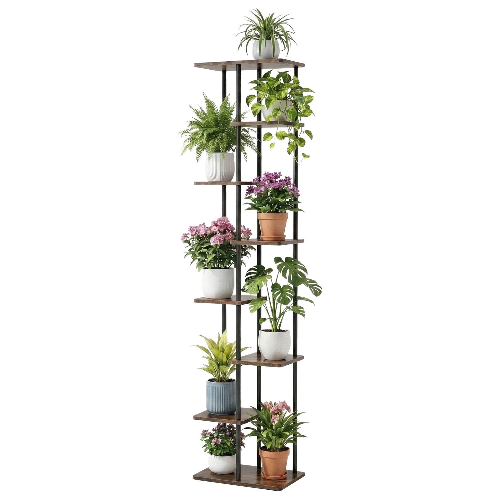 8 Tiers Plant Stand Metal Flower Pots Shelf Indoor Outdoor Garden Home