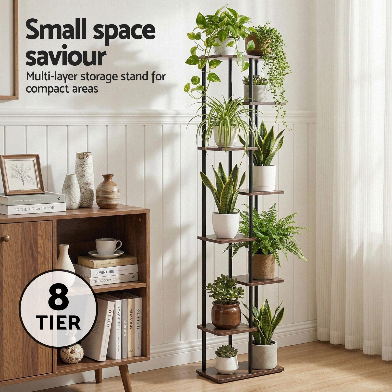 8 Tiers Plant Stand Metal Flower Pots Shelf Indoor Outdoor Garden Home