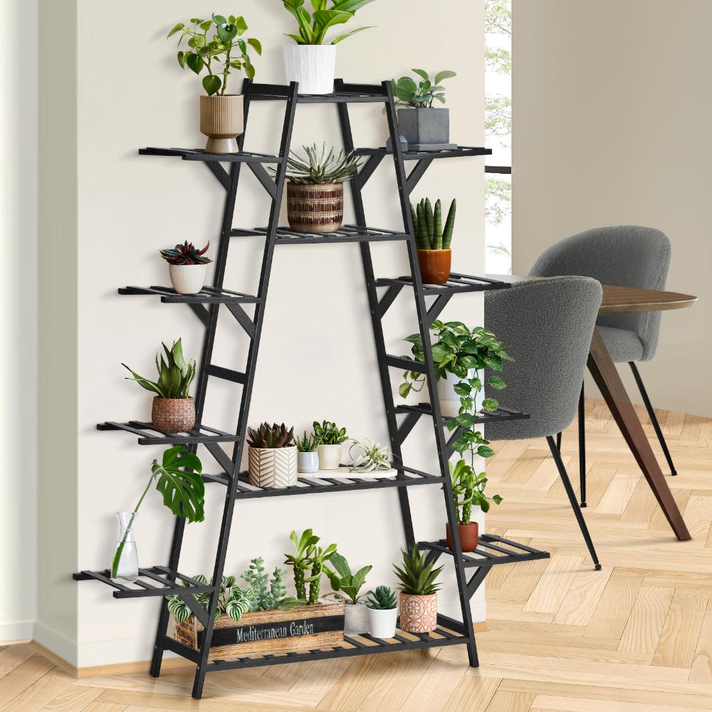 Plant Stand 12-shelf Bamboo Frame Black