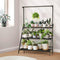 Livsip 3 Tier Plant Stand Wooden Black Flower Pot Shelf with Hanging Bar