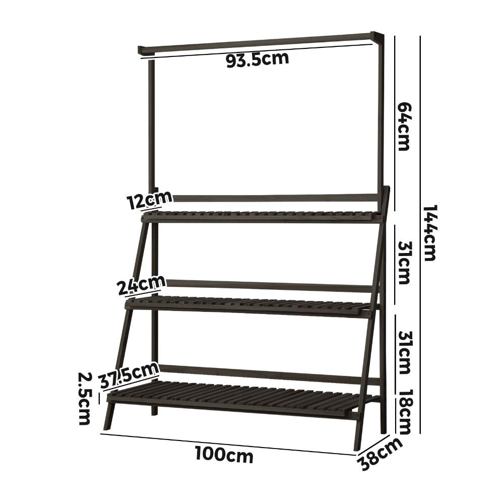 3 Tier Plant Stand Flower Pot Shelf Wooden Black