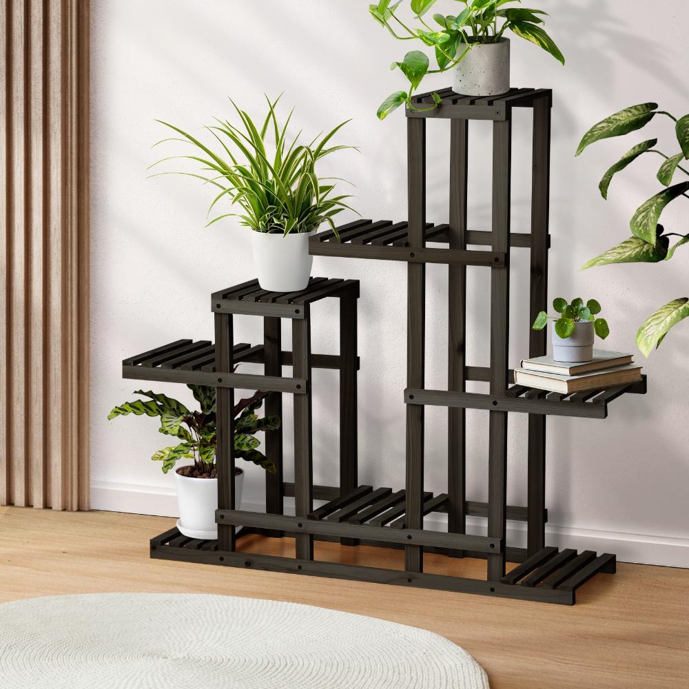 Plant Stand 6 Tiers Wooden Shelving Black
