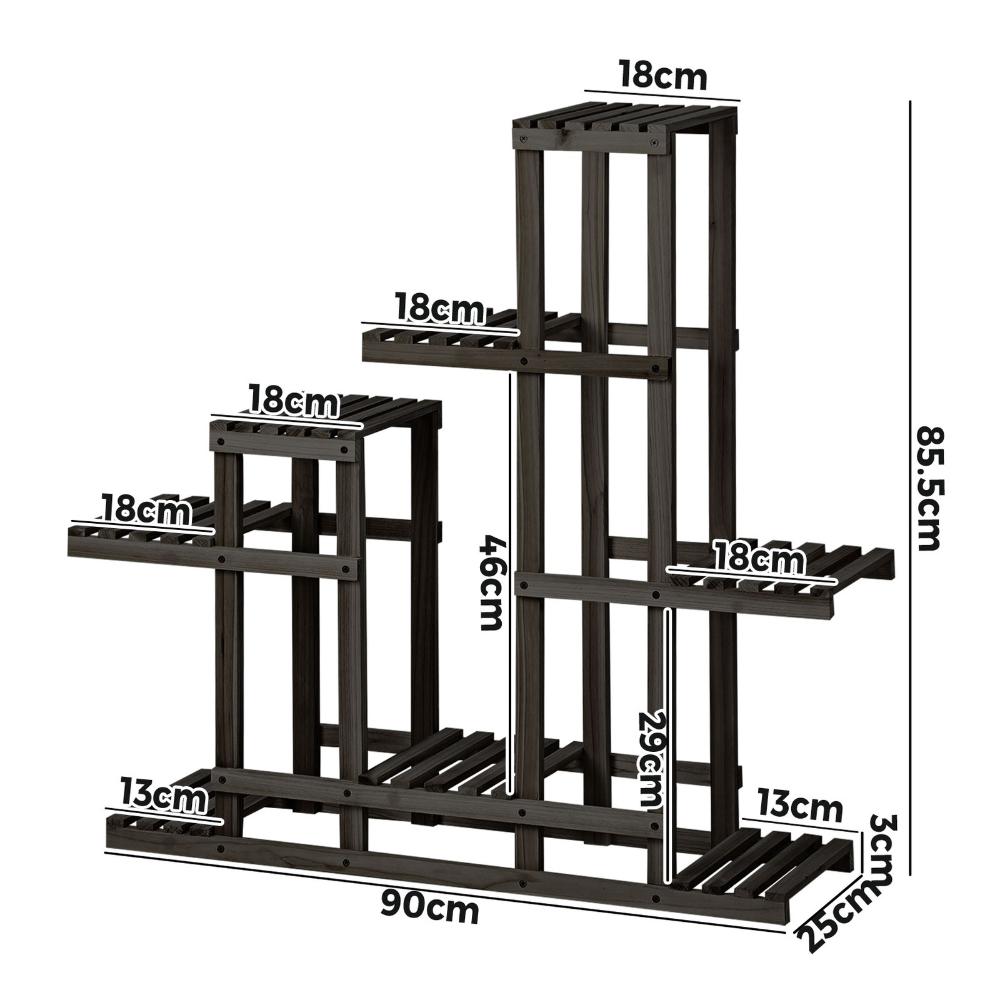 Plant Stand 6 Tiers Wooden Shelving Black