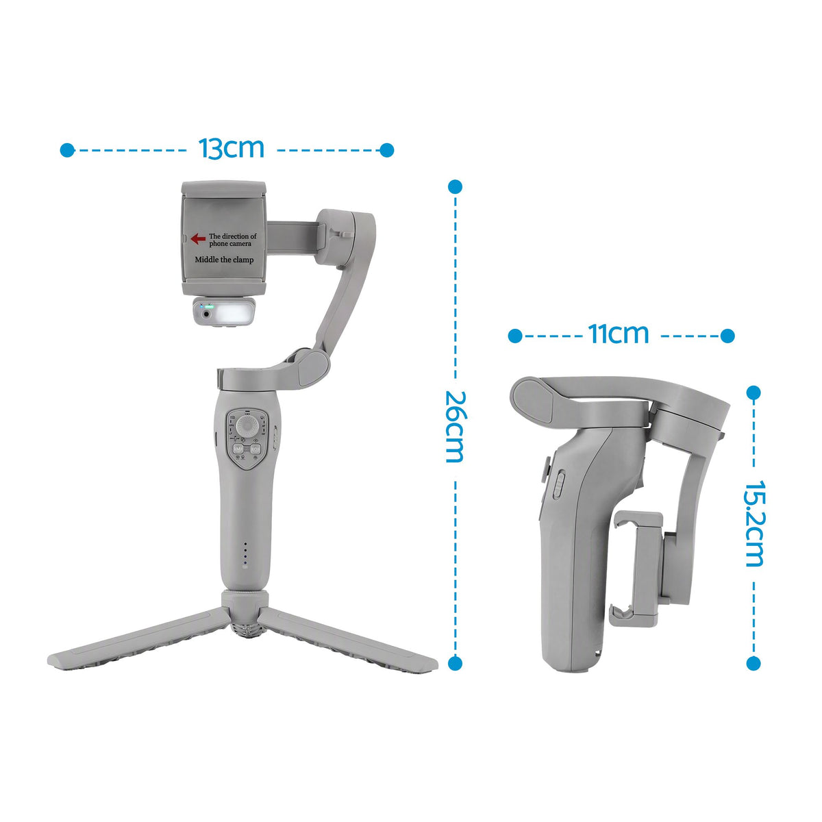 Devanti 3-Axis Phone Gimbal Stabiliser Tripod AI Tracking RGB Fill Light Grey