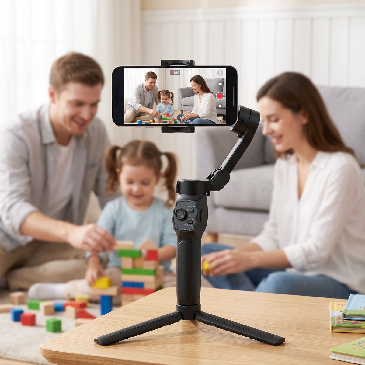 Devanti 3-Axis Phone Gimbal Stabiliser Tripod AI Face Tracking Foldable Black