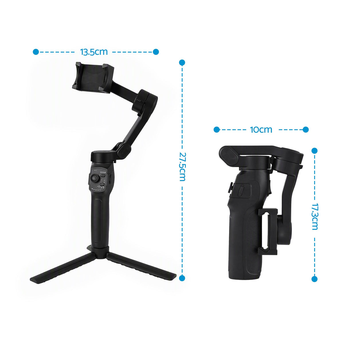 Devanti 3-Axis Phone Gimbal Stabiliser Tripod AI Face Tracking Foldable Black