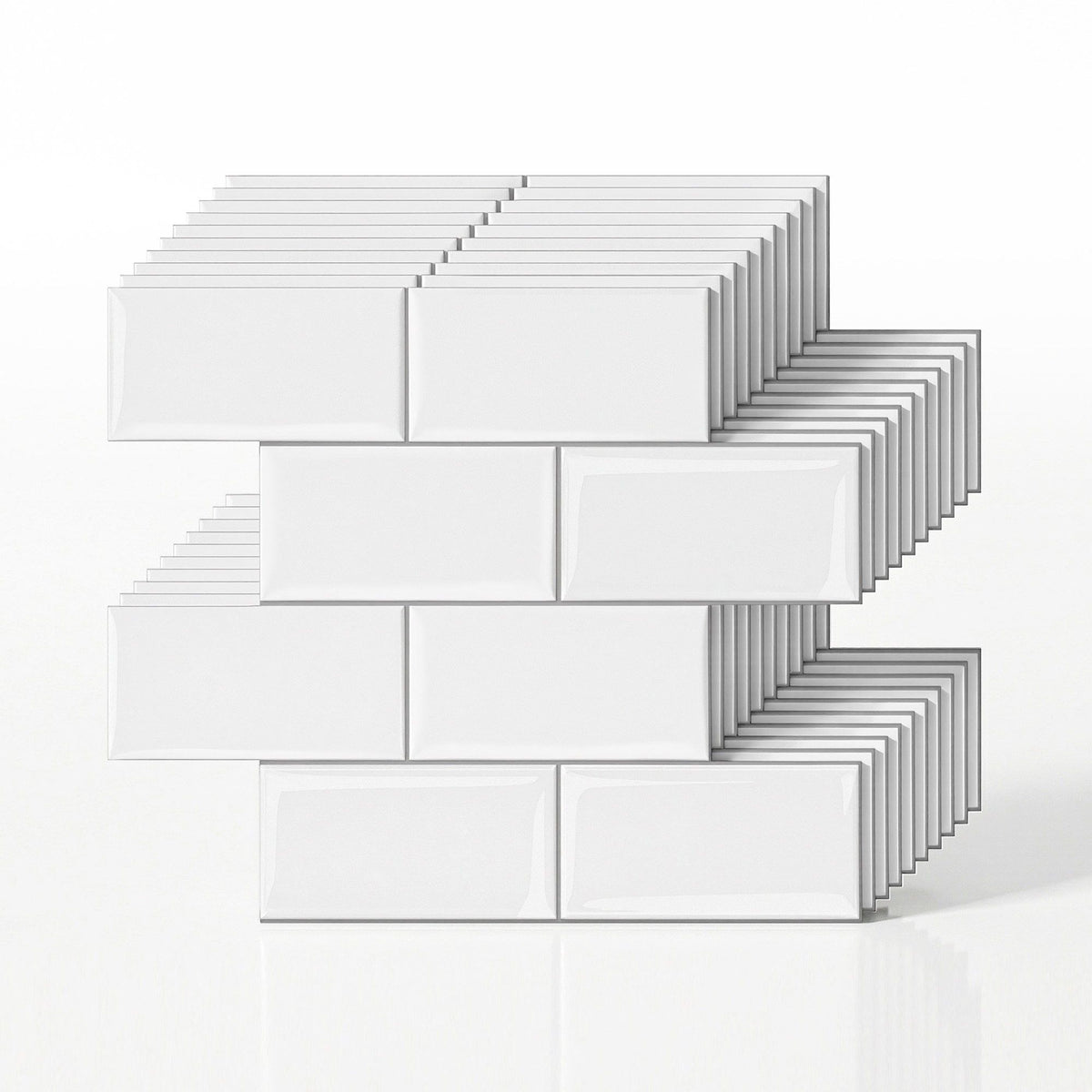 3D Peel and Stick Wall Tiles Self Adhesive Subway Backsplash 10 Sheets, White