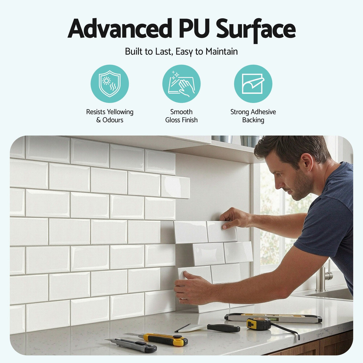3D Peel and Stick Wall Tiles Self Adhesive Subway Backsplash 10 Sheets, White