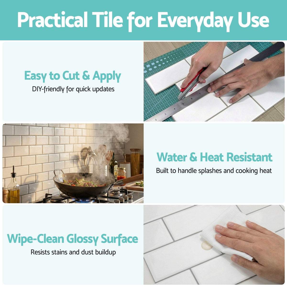 3D Peel and Stick Wall Tiles Self Adhesive Subway Backsplash 10 Sheets, White