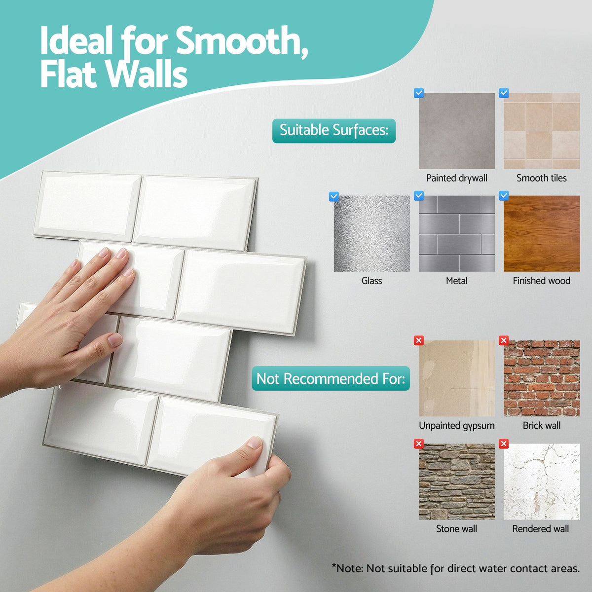 3D Peel and Stick Wall Tiles Self Adhesive Subway Backsplash 10 Sheets, White