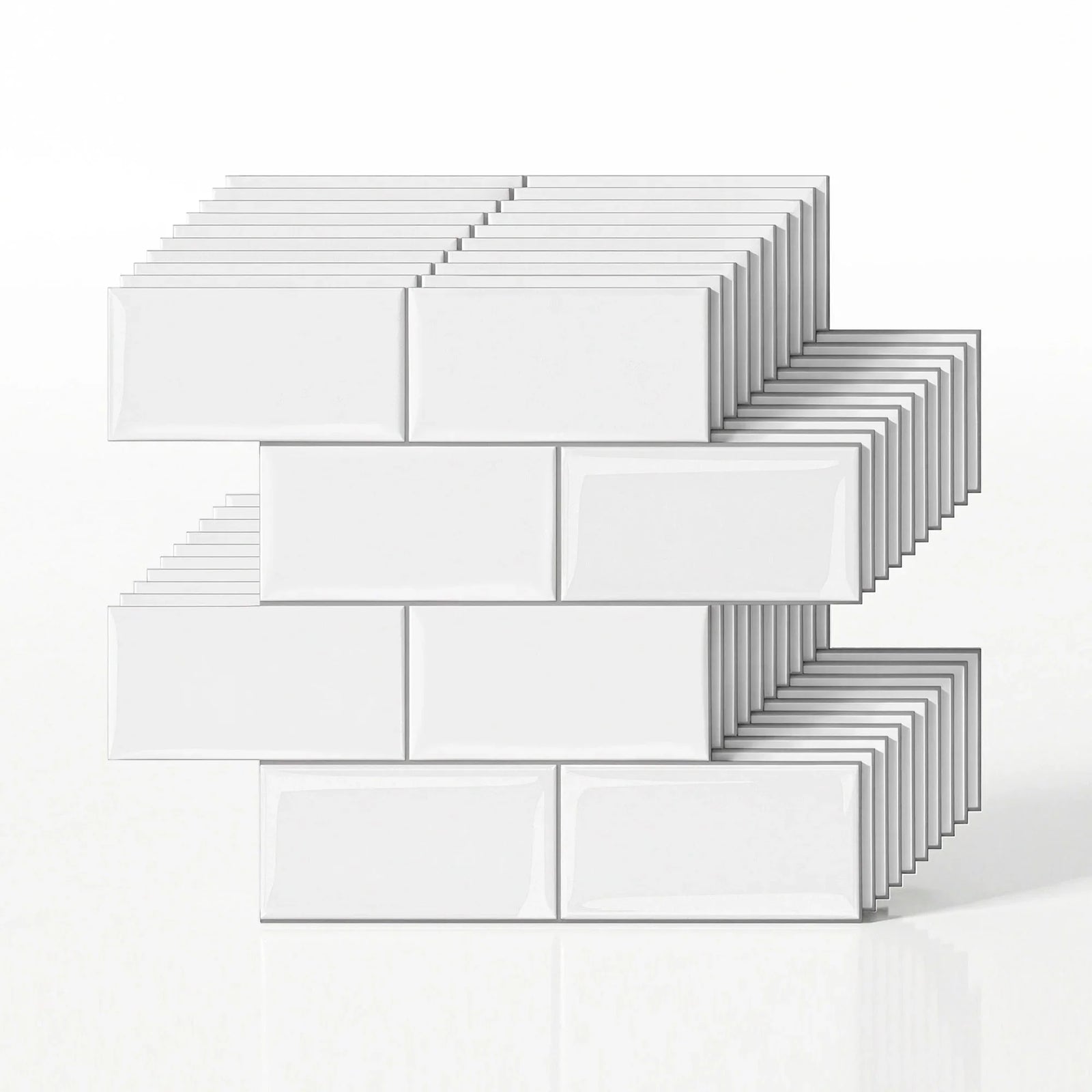 3D Peel and Stick Wall Tiles Self Adhesive Subway Backsplash 10 Sheets, White