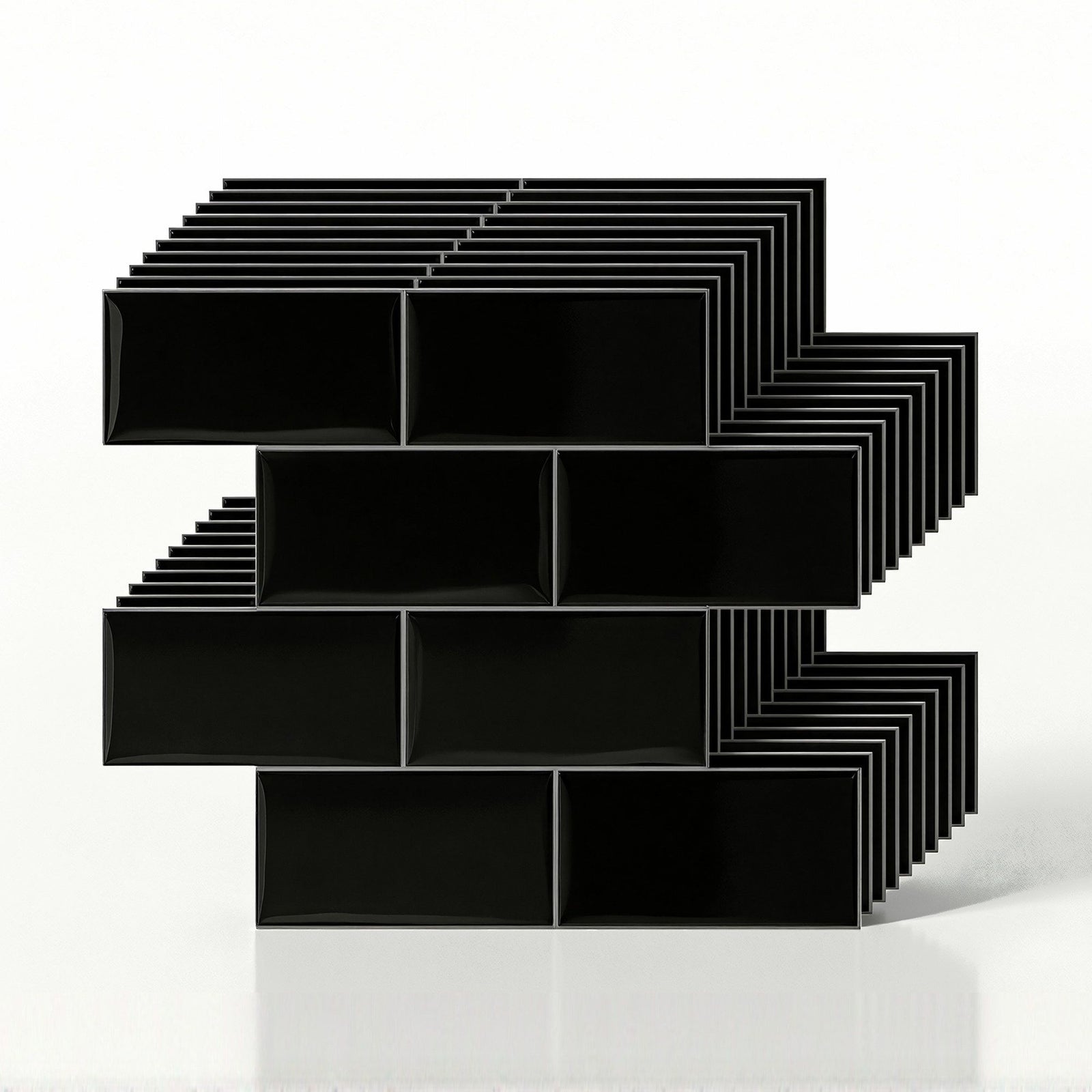 3D Peel and Stick Wall Tiles Self Adhesive Subway Backsplash 10 Sheets, Black