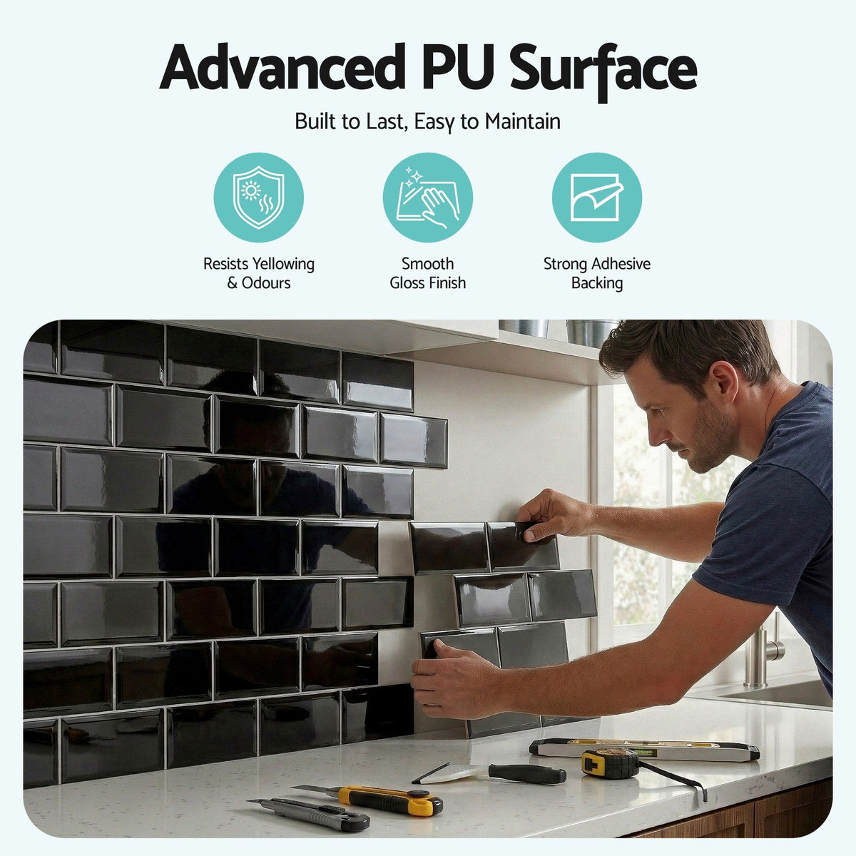 3D Peel and Stick Wall Tiles Self Adhesive Subway Backsplash 10 Sheets, Black