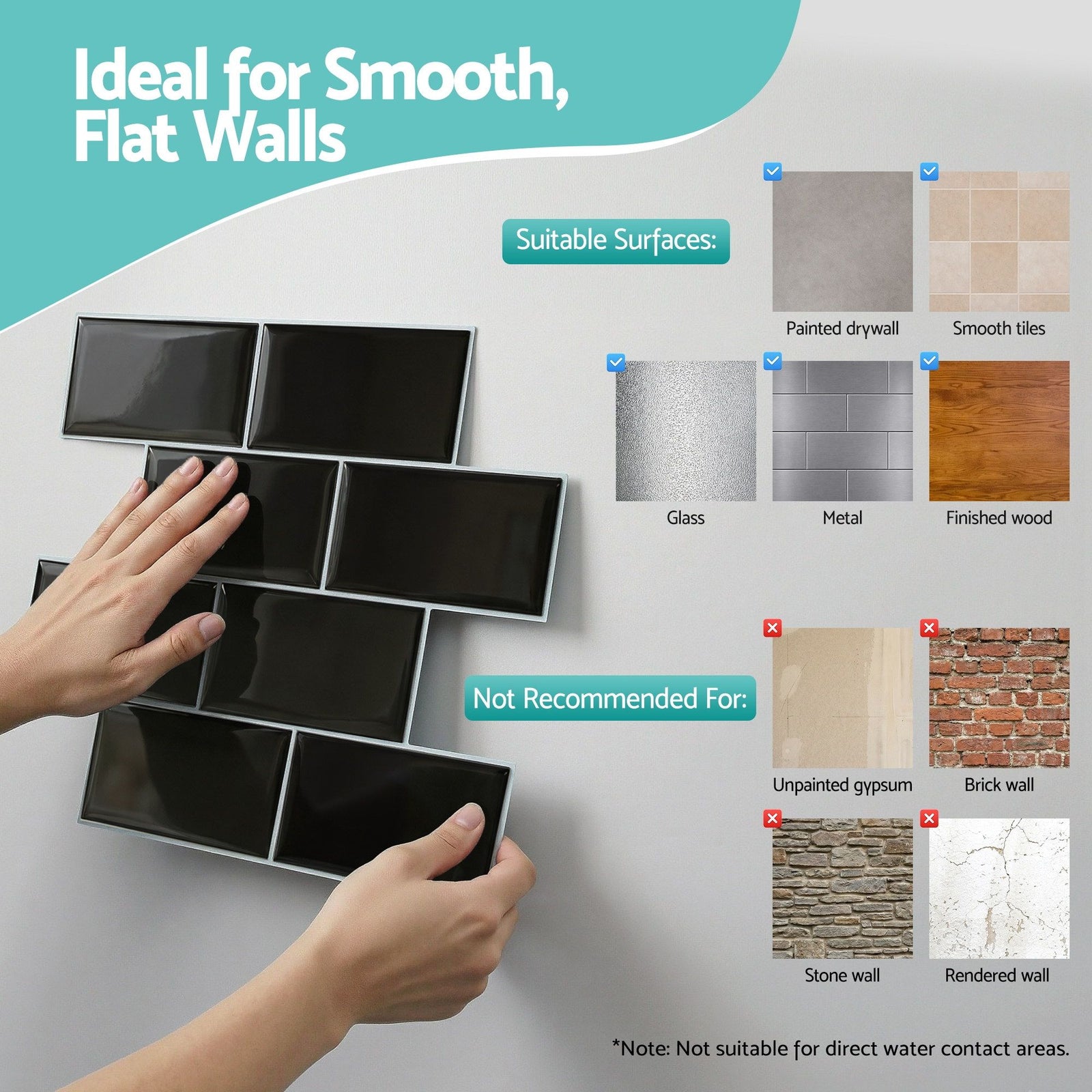 3D Peel and Stick Wall Tiles Self Adhesive Subway Backsplash 10 Sheets, Black