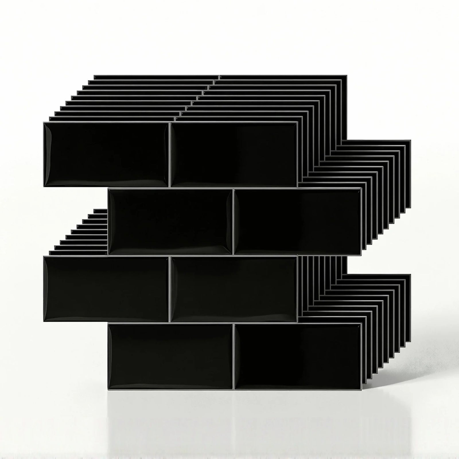 3D Peel and Stick Wall Tiles Self Adhesive Subway Backsplash 10 Sheets, Black