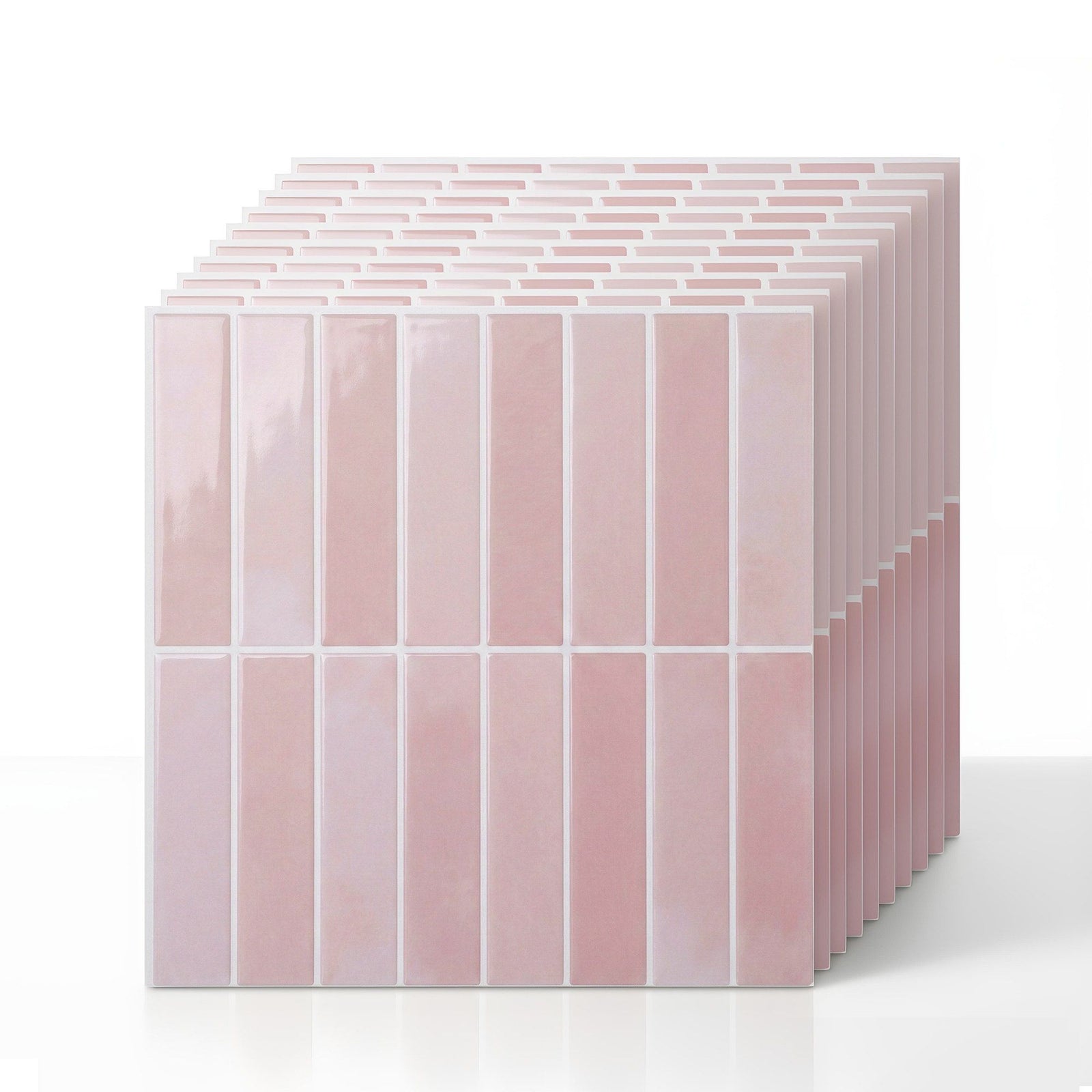 3D Peel and Stick Wall Tiles Self Adhesive LinearGrid Backsplash 10 Sheets, Pink