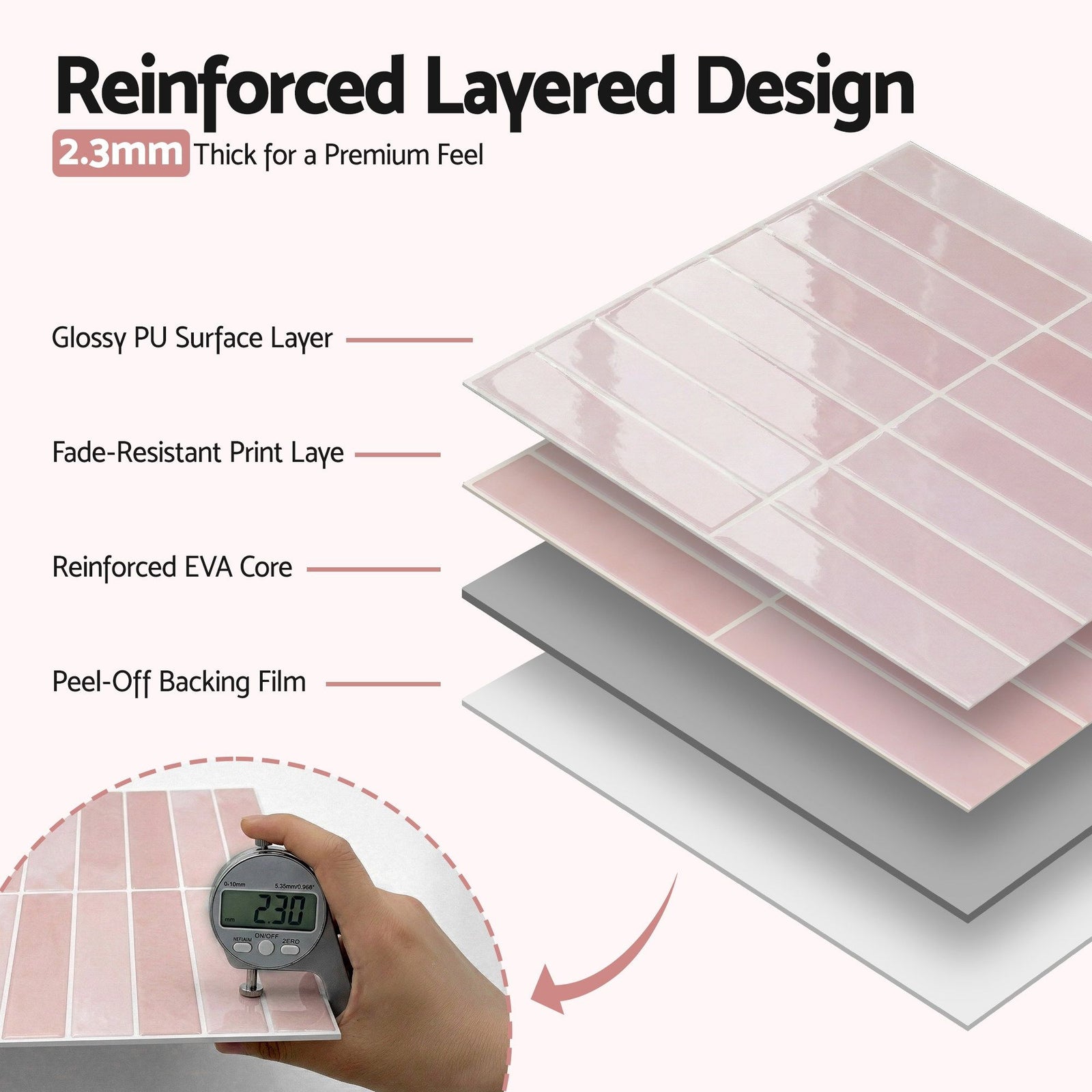 3D Peel and Stick Wall Tiles Self Adhesive LinearGrid Backsplash 10 Sheets, Pink