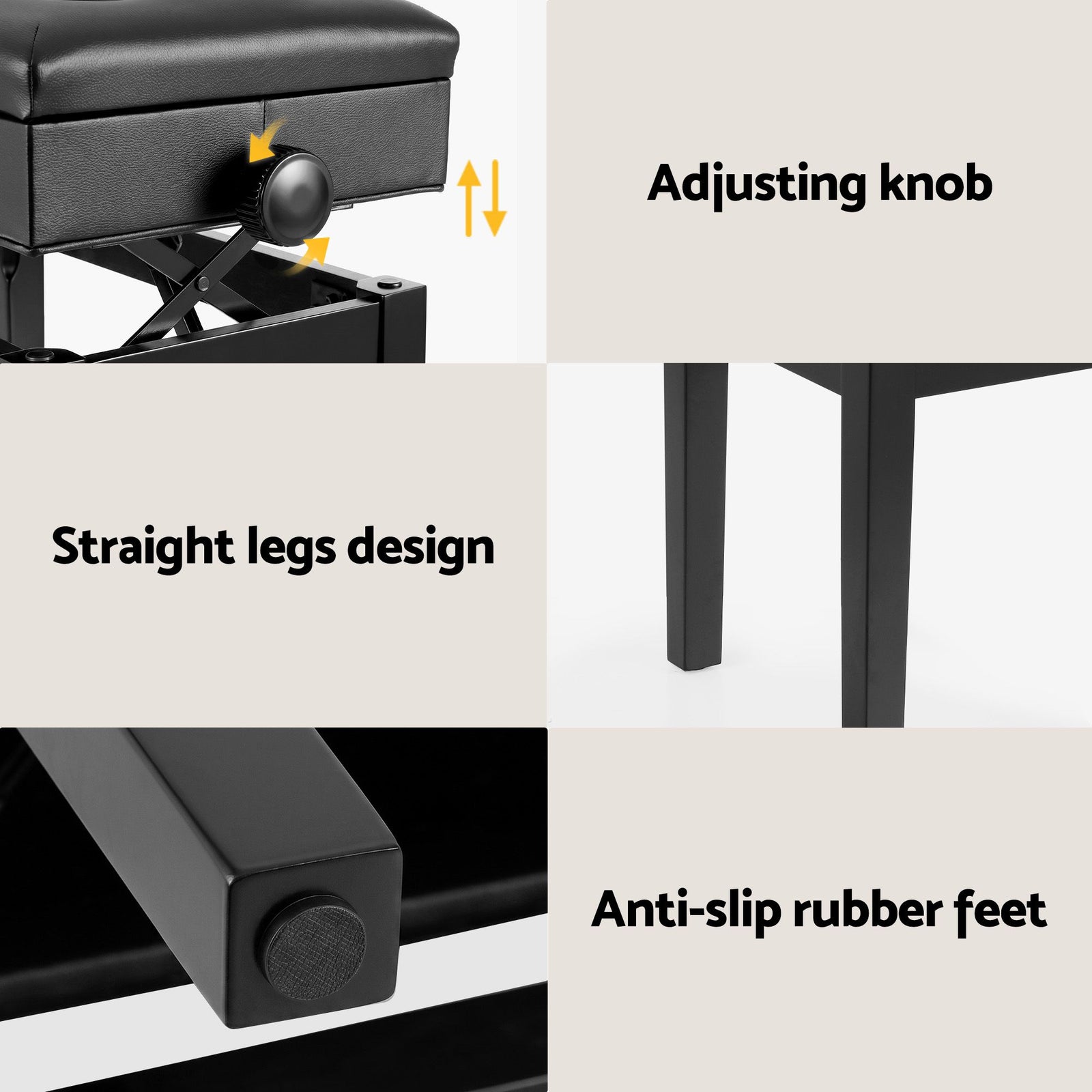 Adjustable Piano Bench Wooden Keyboard Seat Padded Music Chair Black