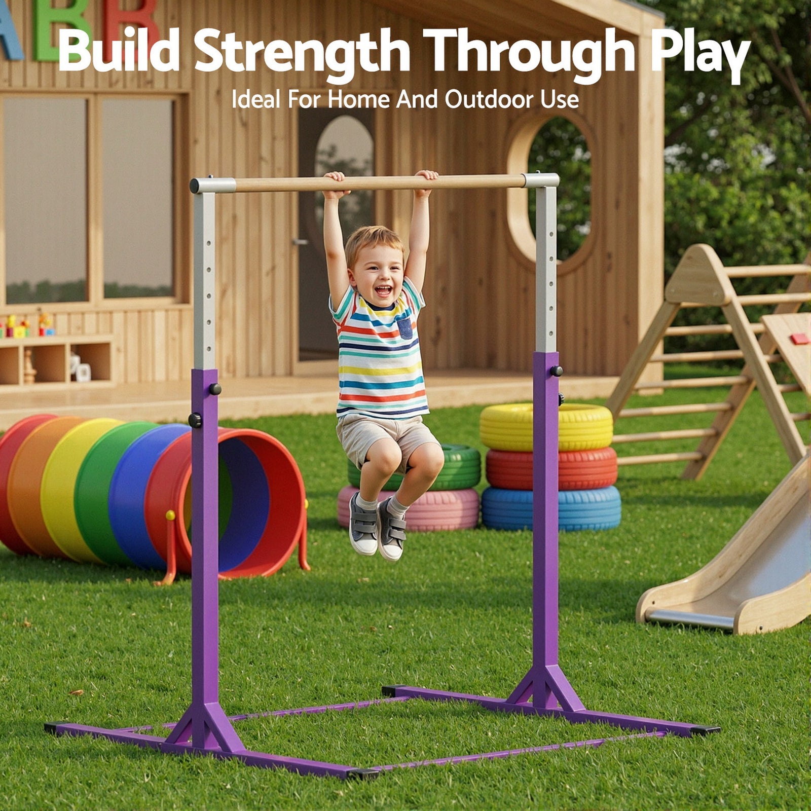 Everfit Kids Gymnastics Bar Pull Up Station Monkey Bar Adjustable Indoor Garden