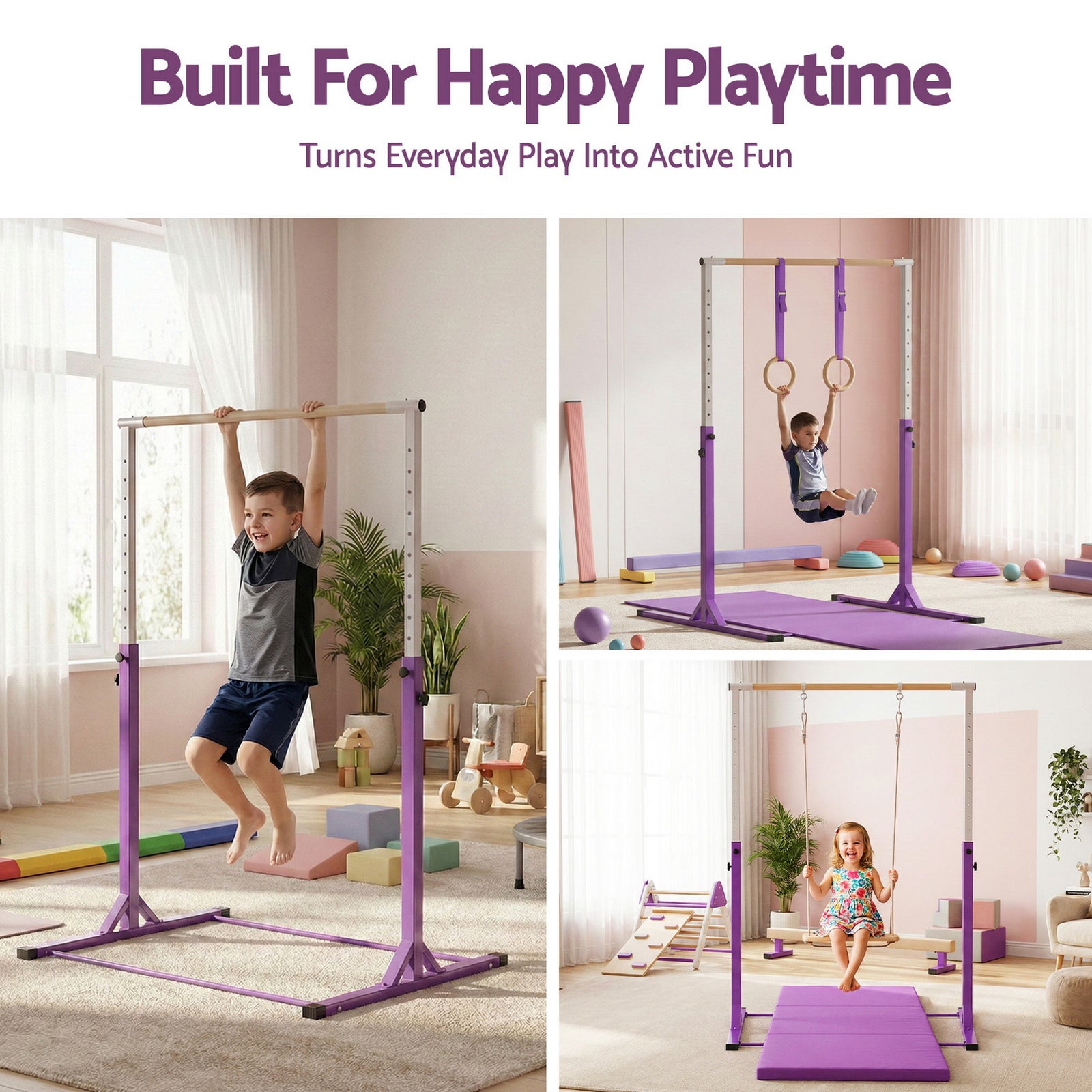 Everfit Kids Gymnastics Bar Pull Up Station Monkey Bar Adjustable Indoor Garden