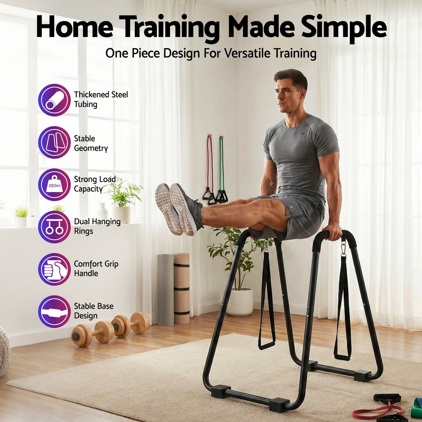 Dip Station Parallel Bars Heavy Duty Home Gym Stand Calisthenics Black