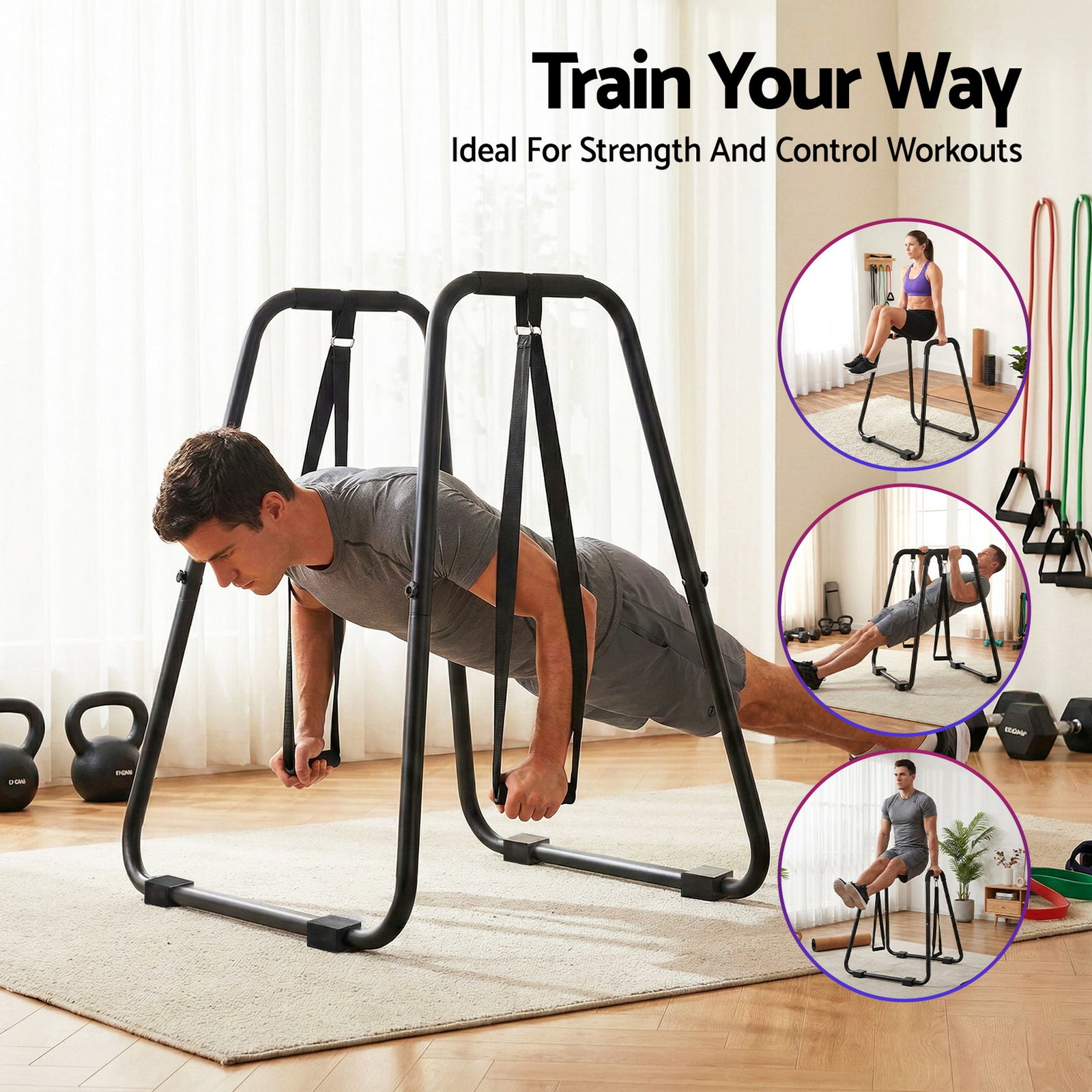 Dip Station Parallel Bars Heavy Duty Home Gym Stand Calisthenics Black