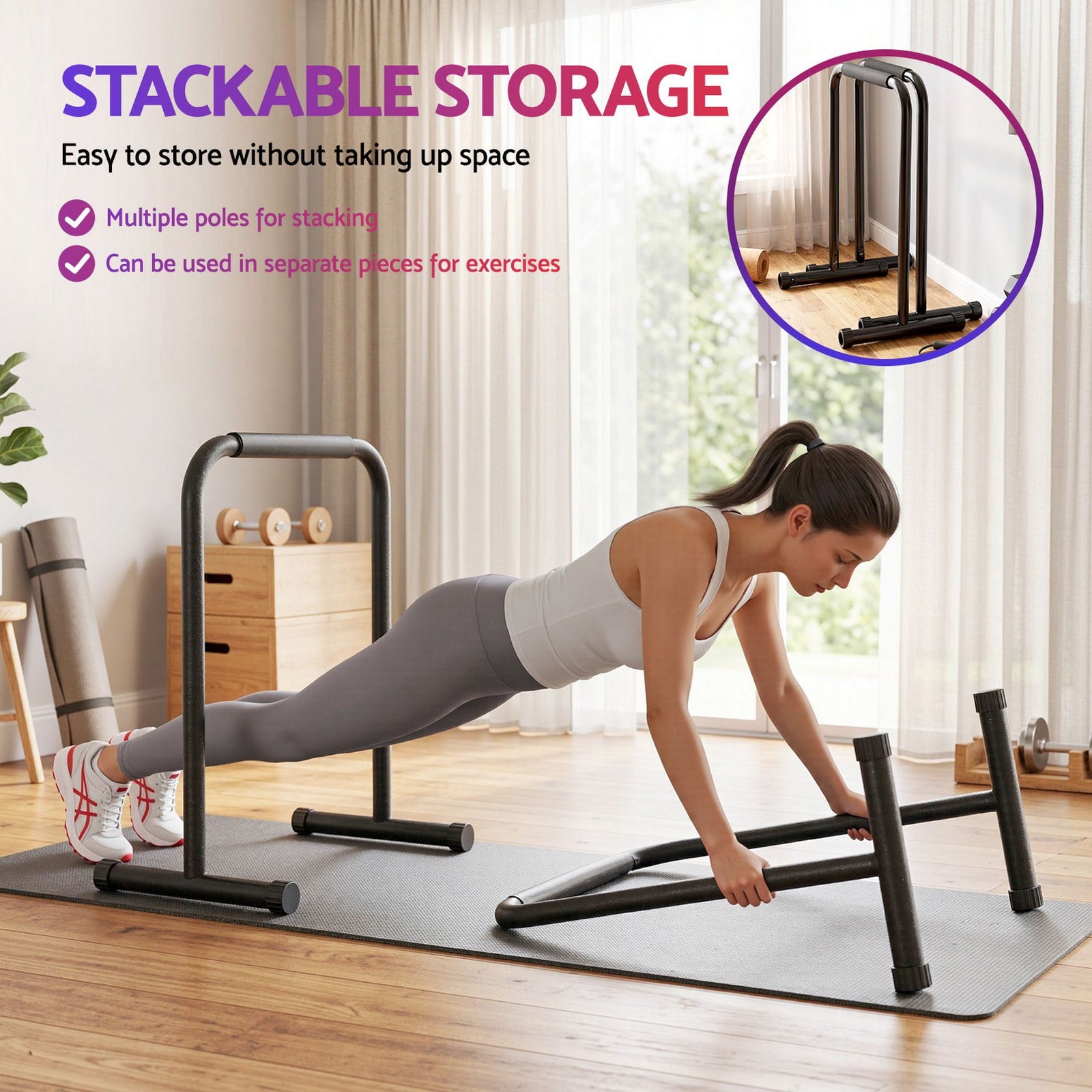 Everfit Dip Station Parallette Bars Home Gym Workout Stand Black