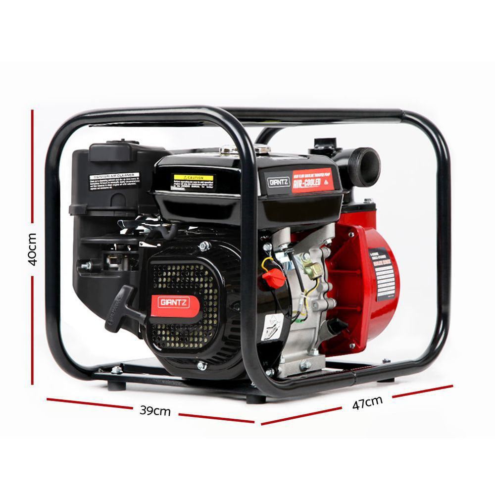 Giantz Petrol Water Pump, 2" 7HP Max High Flow Transfer Fire Fighting Pumps Rain Tank Oil Irrigation Garden Farm Pond Outdoor Irrigations, with Hose Fittings Inlet Filter Rubber Feet Black Red