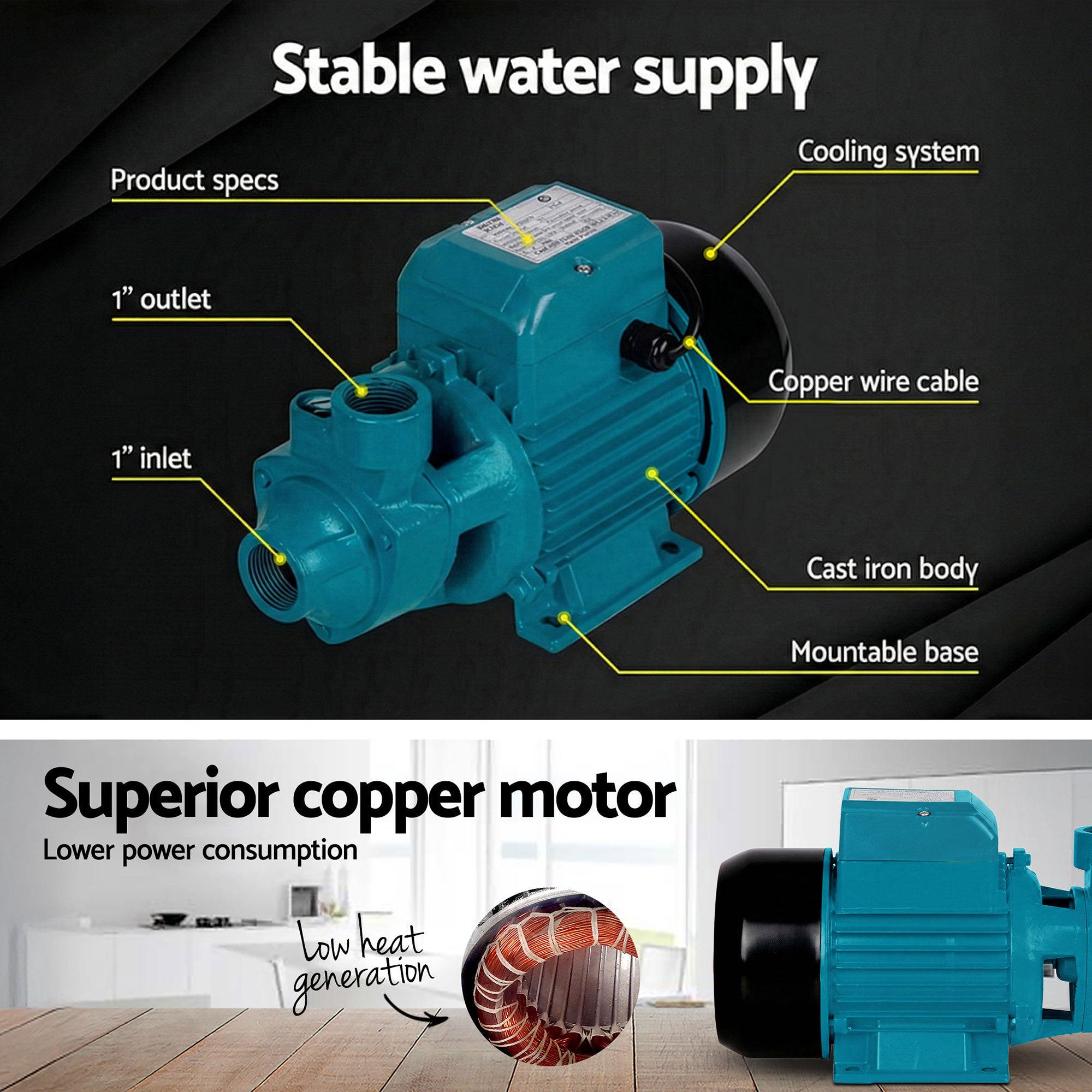 750W Garden Water Pump 3300L/H High Pressure Irrigation Pool Pump 1HP