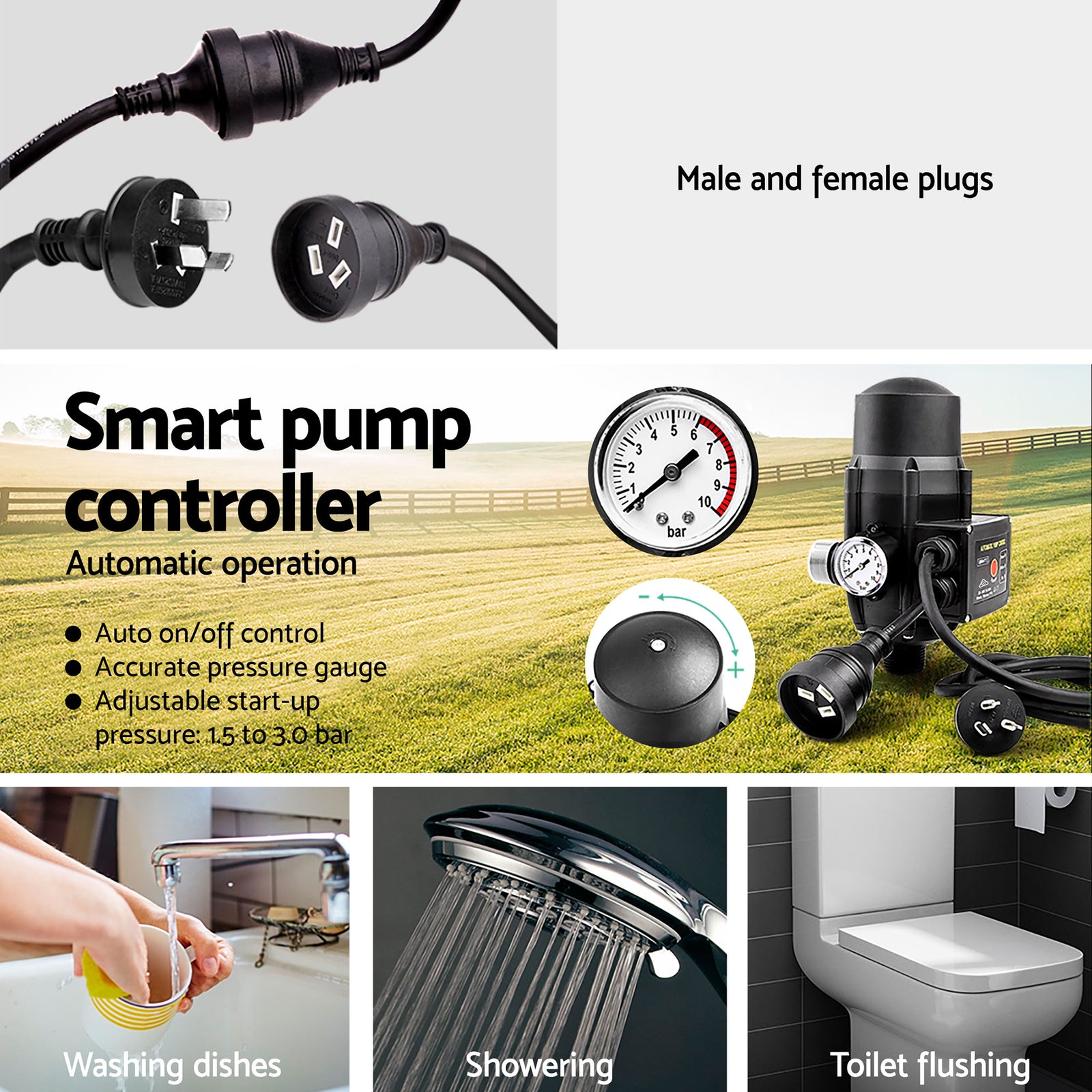Peripheral Water Pump Garden Boiler Car Wash Auto Irrigation QB80 Black
