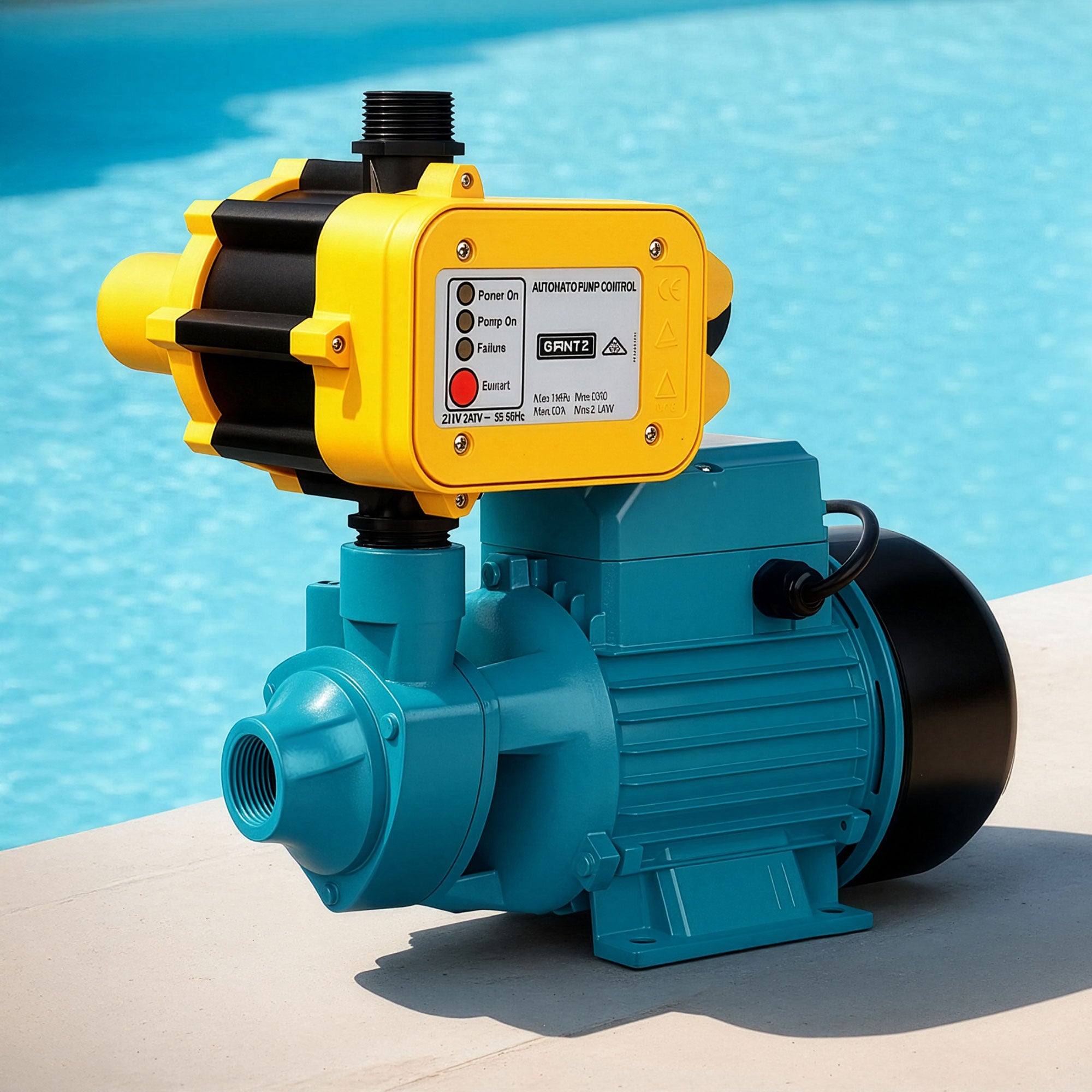 Peripheral Water Pump 750W Brass Impeller 3300L/h Auto Controller Yellow