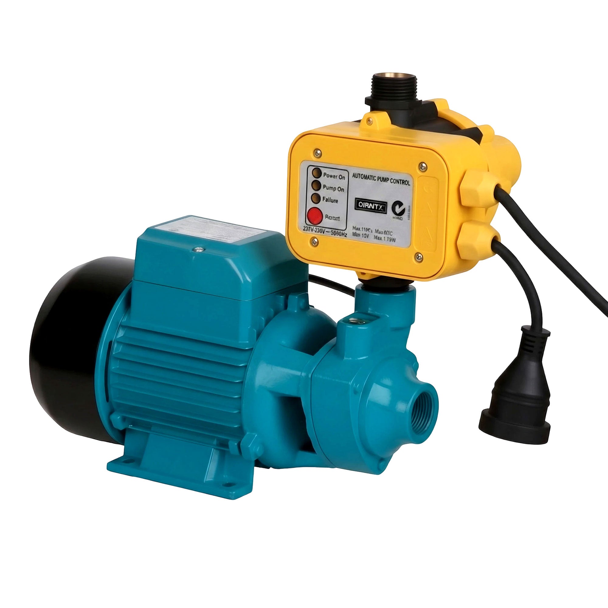 Peripheral Water Pump 750W Brass Impeller 3300L/h Auto Controller Yellow