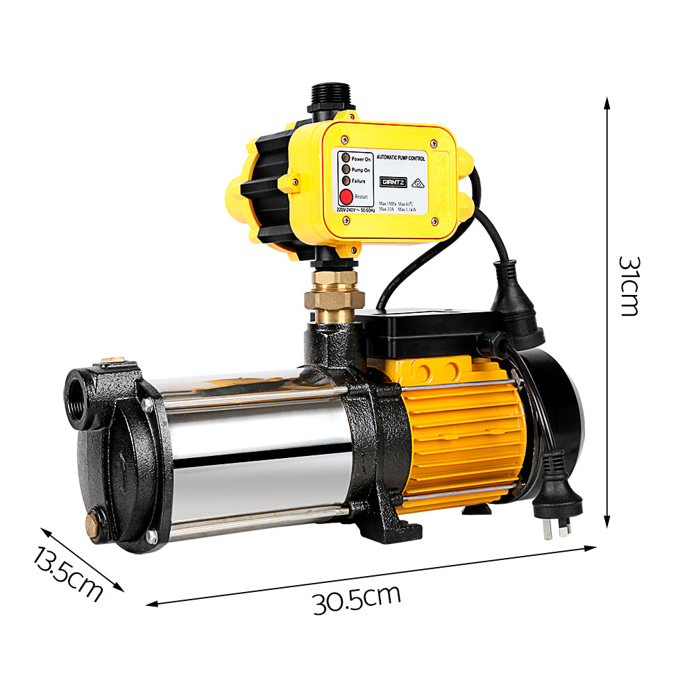 2000W Max 4-Stage Garden Water Pump High Pressure Irrigation Booster Pump, Automatic Multi-Stage External Sprinkler Pump for Rainwater Tank Transfer, Home Farm Lawn, Yellow