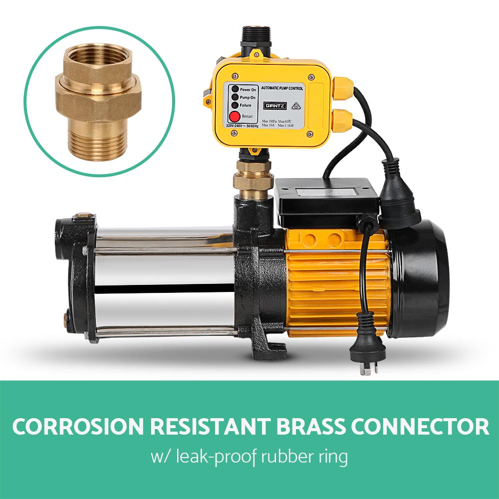 Giantz 2000W Max 4-Stage Garden Water Pump High Pressure Irrigation Booster Pump, Automatic Multi-Stage External Sprinkler Pump for Rainwater Tank Transfer, Home Farm Lawn, Yellow