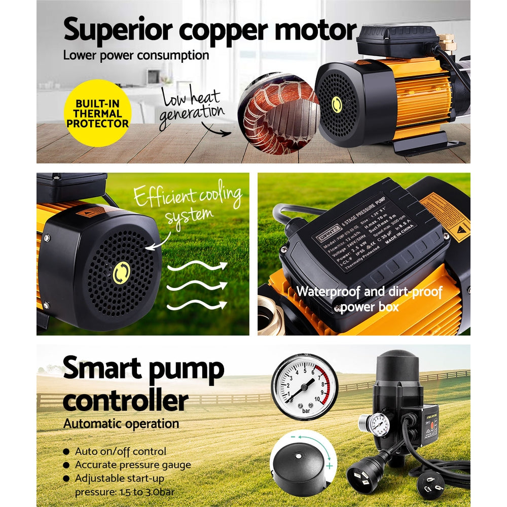Garden Water Pump High Pressure 2500W Max 6-Stage Booster Pump House Black