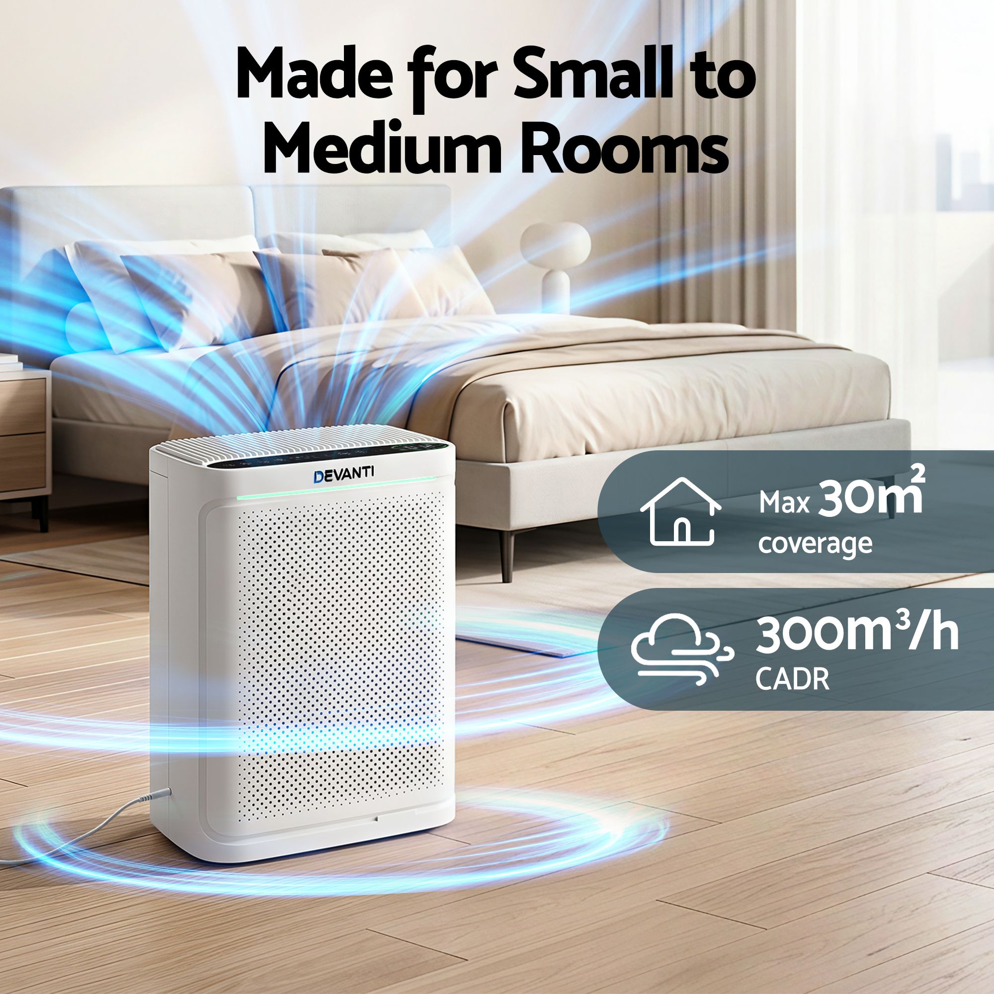 Air Purifier HEPA – 200m³/h PM2.5 Display Auto Mode Bedroom White