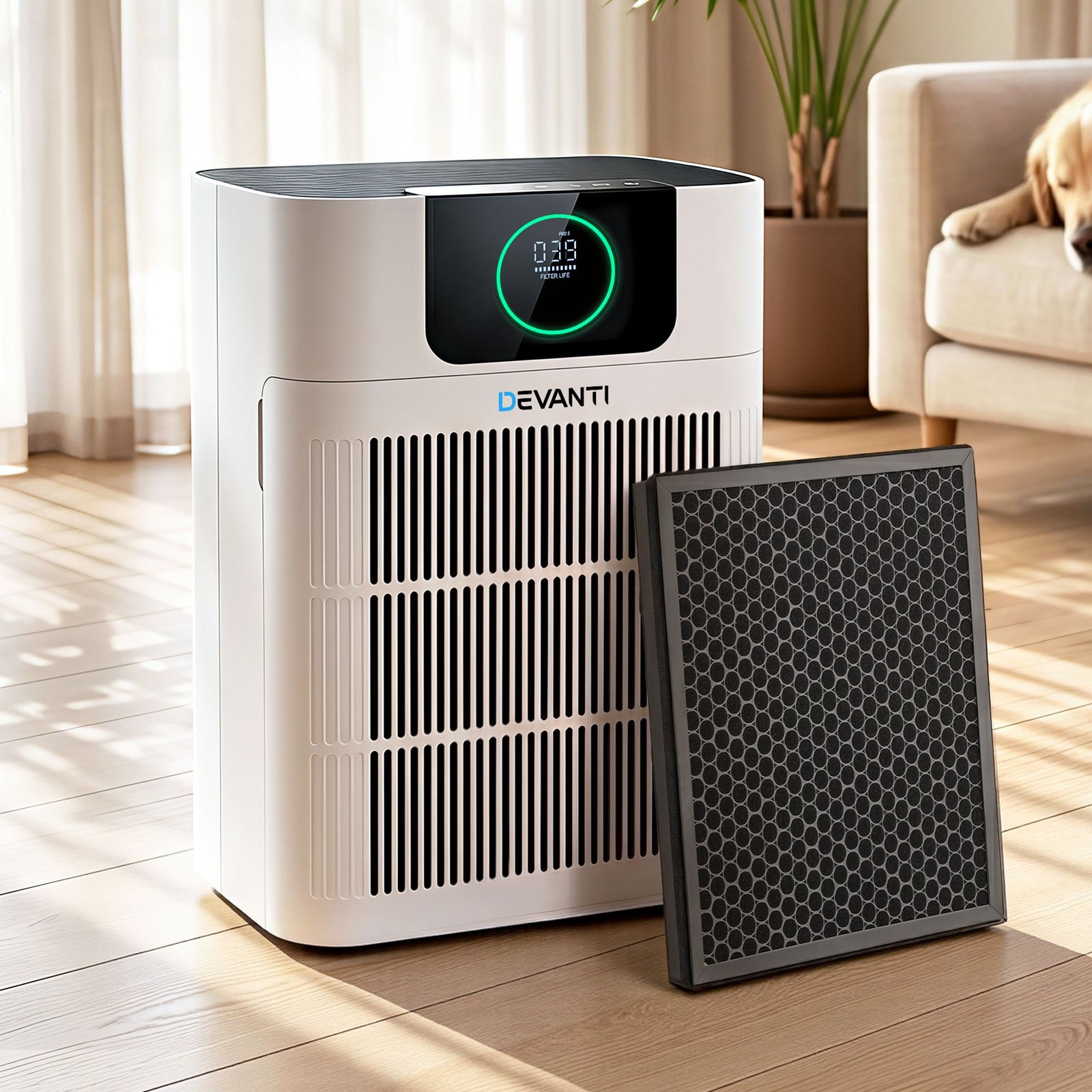 Pet Air Purifier H12 HEPA – 300m³/h PM2.5 Display with Spare Filter