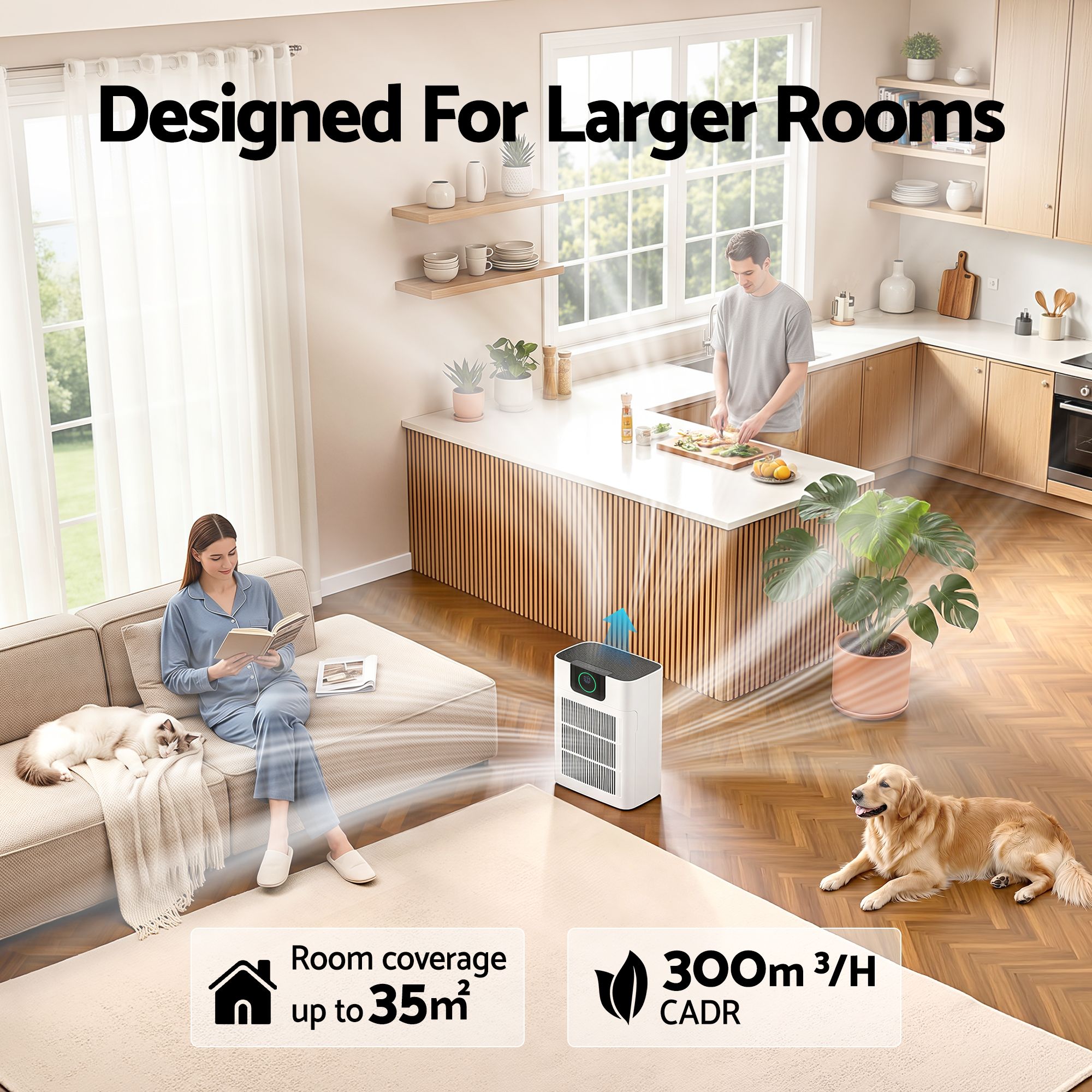 Pet Air Purifier H12 HEPA – 300m³/h PM2.5 Display with Spare Filter