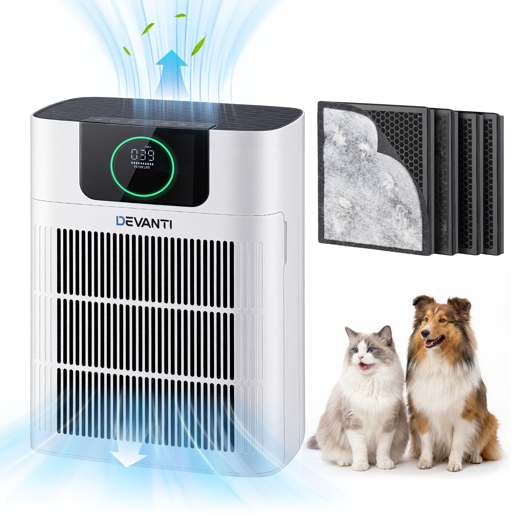 Pet Air Purifier H12 HEPA – 300m³/h PM2.5 Display with Spare Filter