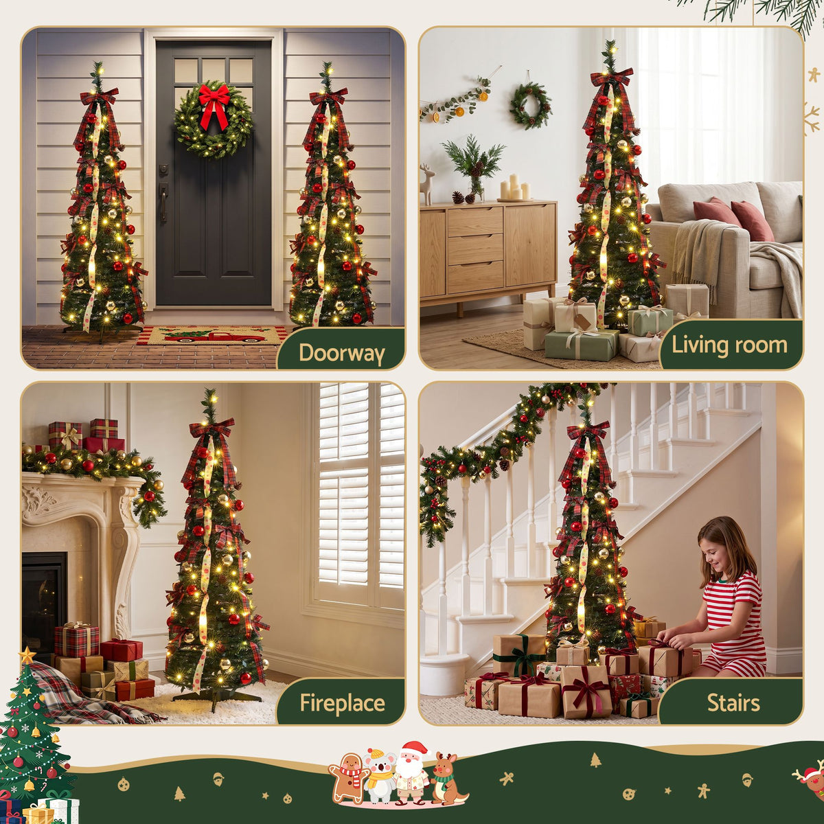 Jingle Jollys 160cm Pre Lit Pop Up Christmas Tree Decorated 80 Warm White LED