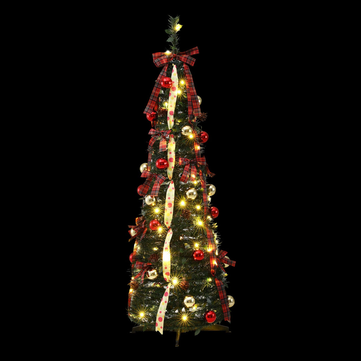 Jingle Jollys 160cm Pre Lit Pop Up Christmas Tree Decorated 80 Warm White LED