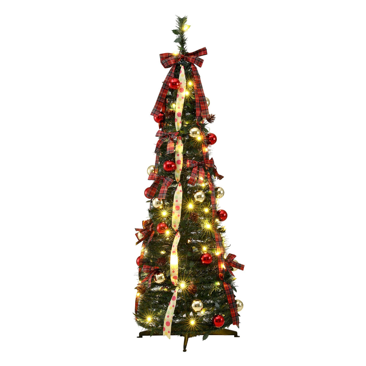 Jingle Jollys 160cm Pre Lit Pop Up Christmas Tree Decorated 80 Warm White LED