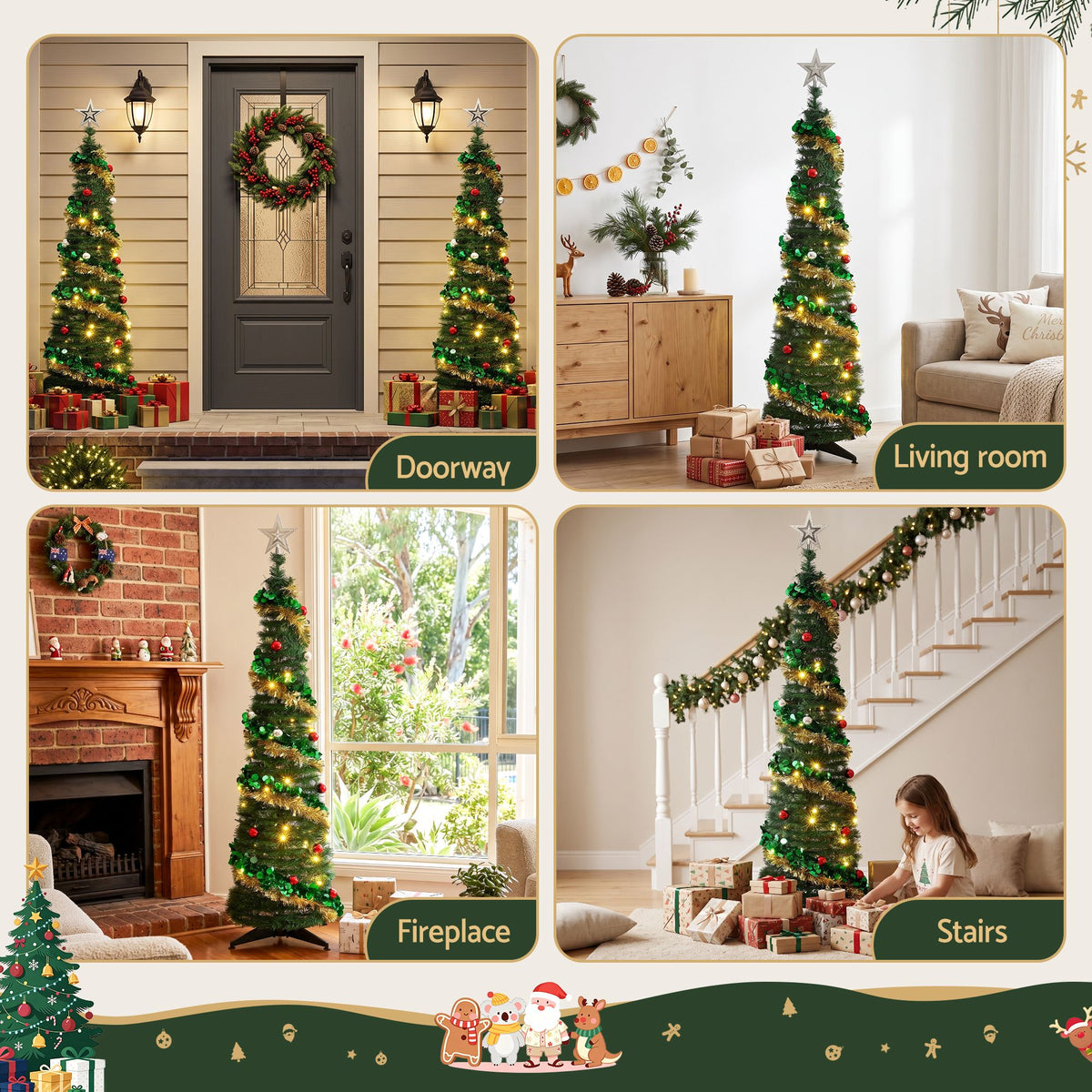 160cm Pop-Up Pre-Decorated Christmas Tree with LED Lights