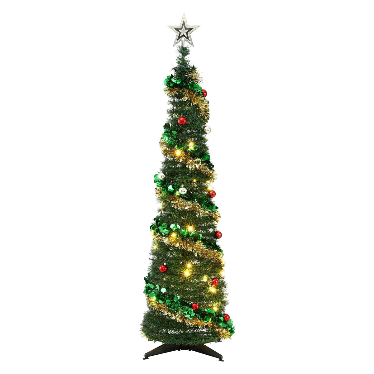 160cm Pop-Up Pre-Decorated Christmas Tree with LED Lights