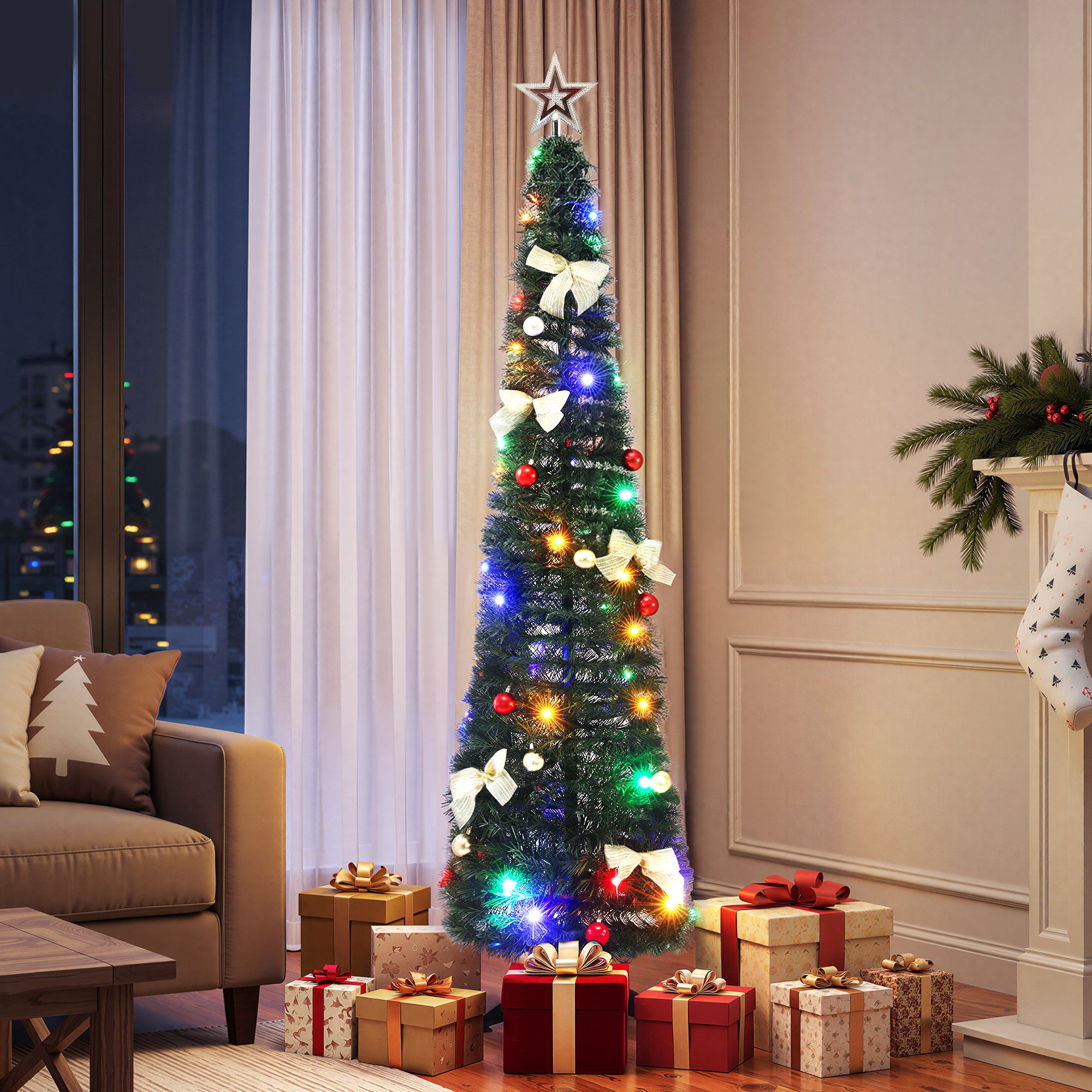 Pop Up Christmas Tree Pre Decorated Multicolour LED 155cm