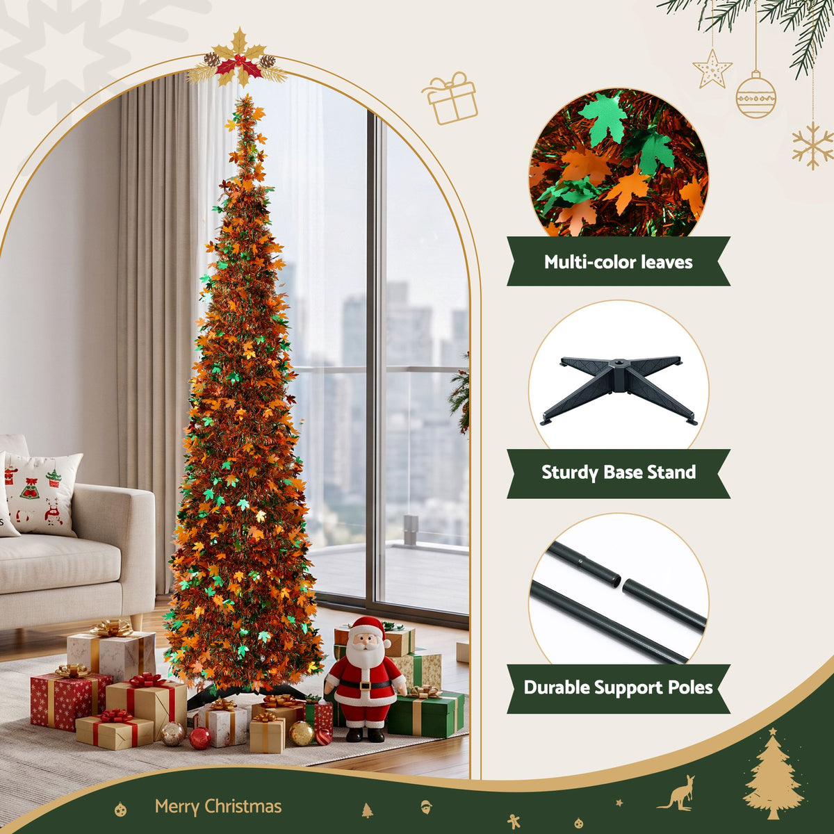 Jingle Jollys 160cm Pop Up Christmas Tree Artificial Golden Maple Leaf Design
